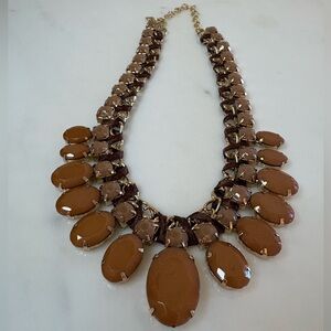 Vintage Amber Tone Cabochon Bib Necklace Brown Cord Wrapped Statement